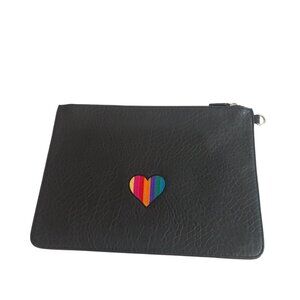 Cosmetic Clutch Bag Rainbow Heart Zip Pouch Black
